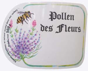 Etiquette adhésive "fleurs et abeille" pollen 500g 90x60, le cent
