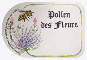 Etiquette adhésive "fleurs et abeille" pollen 250g 90x60, le rouleau de 1500