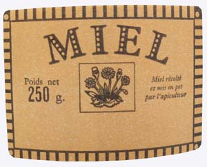 Etiquette adhésive "rustique" miel 500 g 53x38, le cent