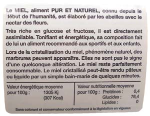 Contre étiquette informative adhésive miel les 2000