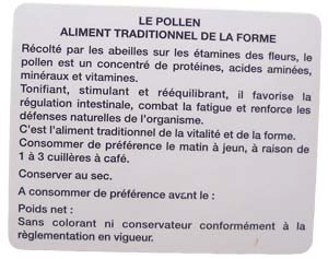 Contre étiquette informative adhésive pollen les 2000