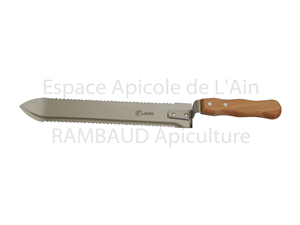 Couteau JERO 28 cm inox courbé, dentelé 2 cotés manche bois