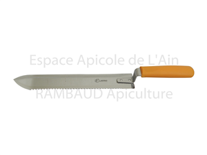 Couteau JERO 28 cm inox courbé, dentelé 1 coté, manche plastique