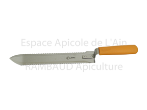 Couteau JERO 28 cm inox courbé, dentelé 2 cotés, manche plastique