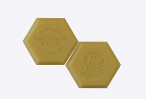 Savon hexagonal  miel de thym / pollen parfum chèvrefeuille 100 gr