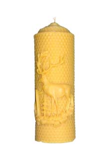 Bougie en cire d'abeille gaufrée "cerf" H 18 cm Diam 6 cm 525 g